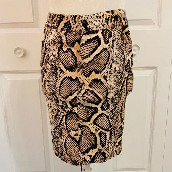 Zara Basic Tan Black Snakeskin Print Back Slit Straight Skirt Small - Picture 3 of 9
